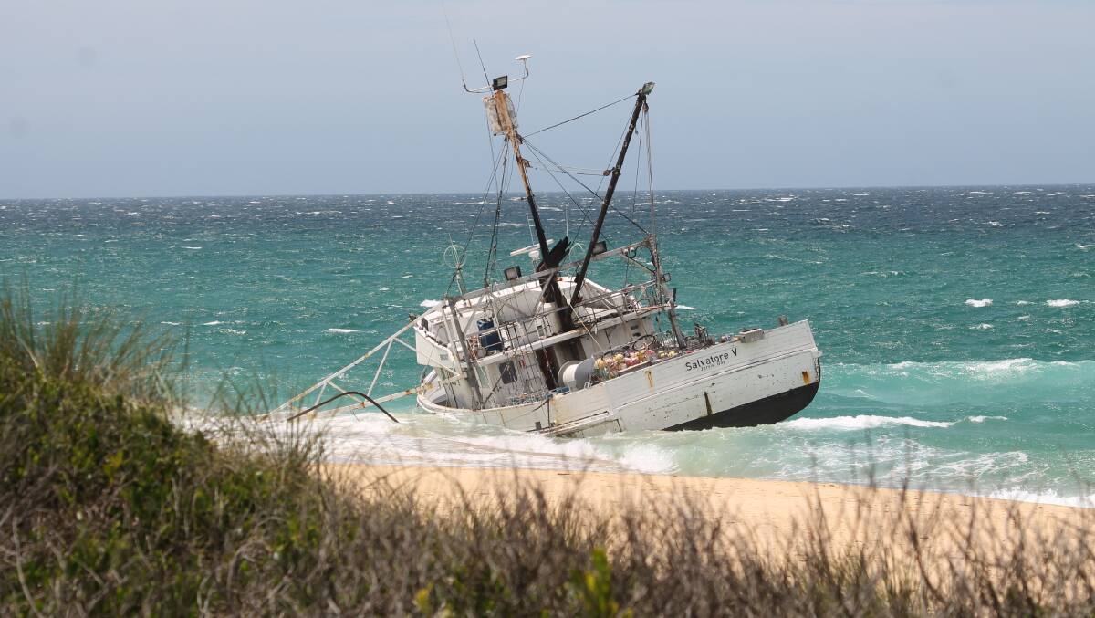 The fishing boat washed ashore at Haywards Beach, just north of Bermagui. 