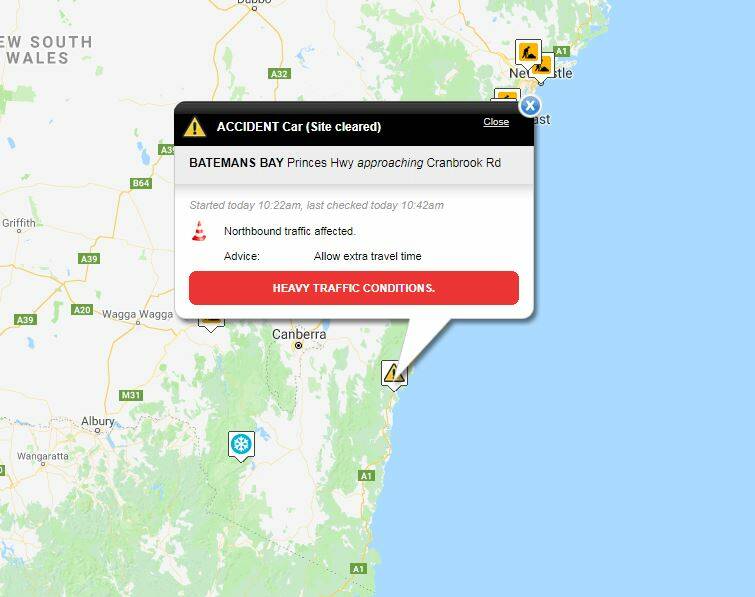 CAR ACCIDENT: Two people have been taken to hospital after a car veered off the road on the Princes Hwy at Batemans Bay on Tuesday morning.