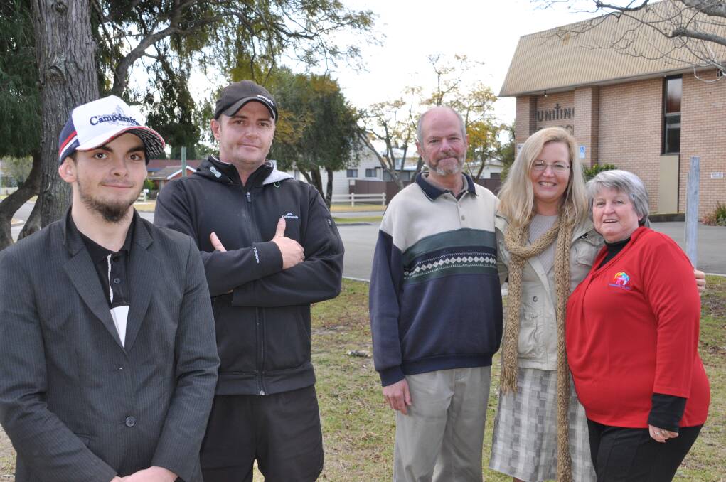 STANDING UP: Caleb Souter and Nathan Whiting, left, have won through a hard time. Welfare workers Glenn Farquhar-Nicol, Ann Murphy and Shirley Diskon know that services make all the difference.