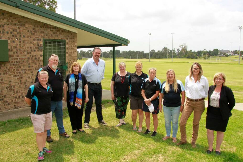 OVAL UPGRADES: At Friday’s Gundary Oval funding announcement (L-R) Moruya Football Club president Crystal Staunton; committee member John Selems; Eurobodalla Council General Manager Dr Catherine Dale; Recreation Manager Mark Upson; Director Community Arts and Recreation Kathy Arthur; committee members Bev Gardner, Michelle Zabel, and Alison Dean; Eurobodalla Mayor Liz Innes; and Shannon Whitford, Electorate Officer for Bega MP Andrew Constance.