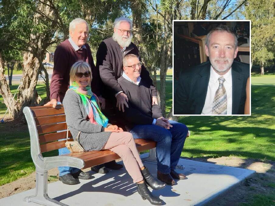 TOUCHING TRIBUTE: Dr Steve Murray's wife Christina with Steve's brother Paul (front) and golfing buddies George and Noel Clulee at the unveiling of the memorial chair at Moruya Gold Course.