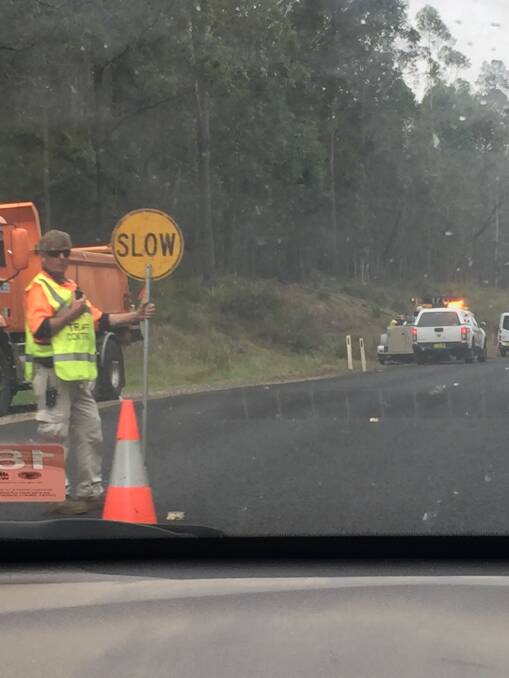 Road works at the interesction of the Princes Highway and Cullendulla Drive.