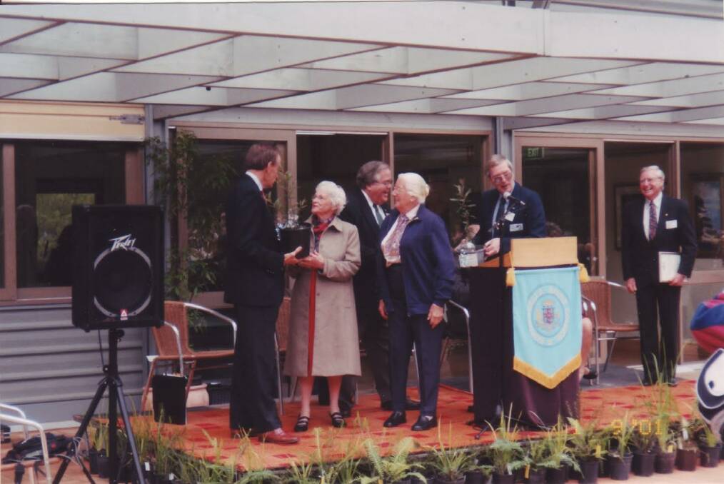 HONOURED: Pat Speirs (second left) at the opening of the Garden's Visitor Centre in 2001 with Bob Carr, Chris Vardon, Helen Rees, Andrew Ogilvie and Don Walton.