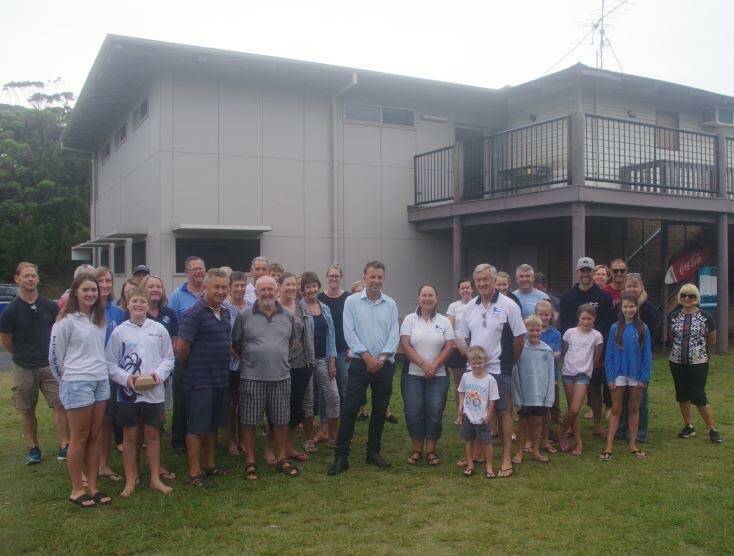 READY TO EXPAND: Broulee Surf Life Saving Club members celebrate news of a $350,000 grant to fund the expansion of a new clubhouse. Pictured with Bega MP Andrew Constance on Friday, January 11.