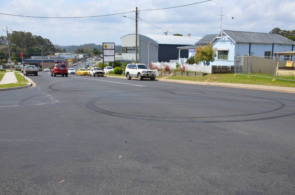 TRAFFIC CHARGES: A trail of rubber left behind at the intersection of Orient Street and the Princes Highway in Batemans Bay.