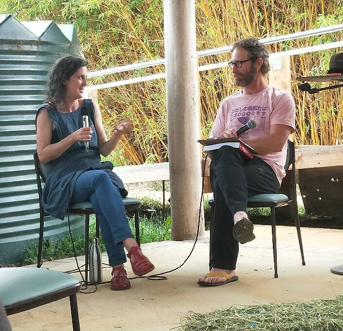 DOWN TO EARTH: Kirsten Bradley discusses her new book Milkwood, which delves into the world of permaculture, with Fraser Bayley at the SAGE garden in Moruya. 
