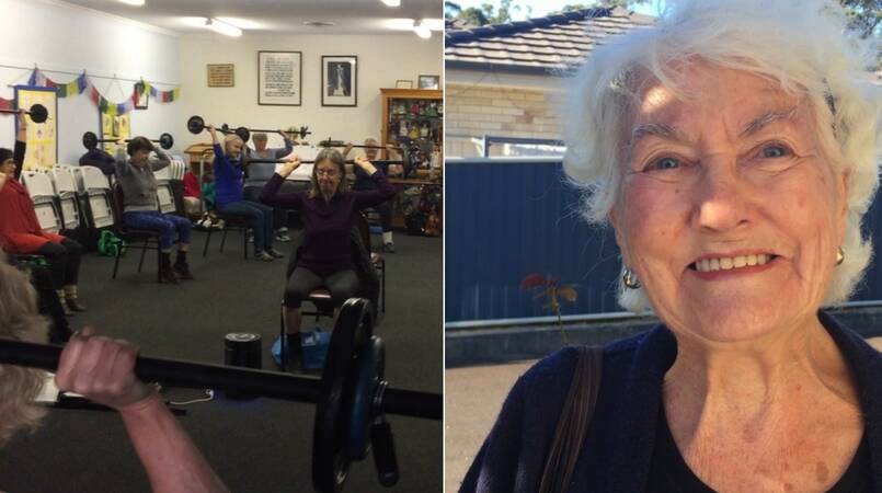 RAISING THE BAR: Sunshine Bay's WEB exercise group is proving you're never too old to lift (left) and weightlifting wonder woman Joone Thorpe, 90, is the picture of health (right).