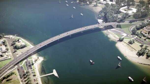 An artist's impression of the new Batemans Bay bridge, now under construction. 