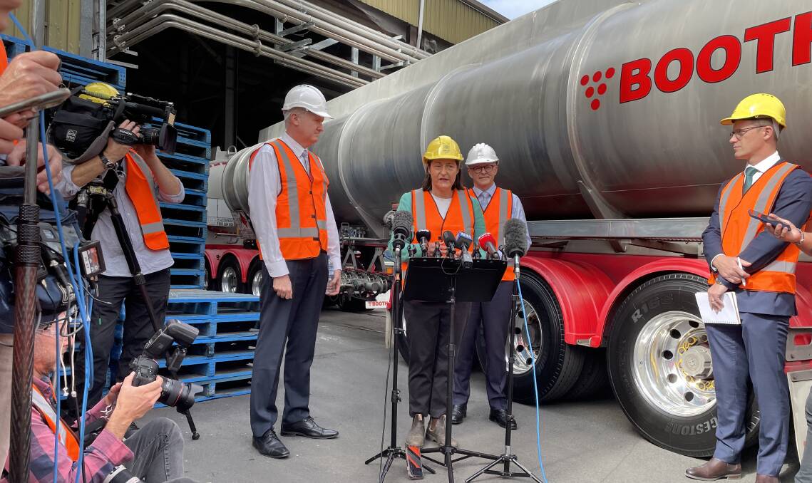 POLICY QUESTION: Gilmore MP Fiona Phillips addresses national media during a visit to the Manildra Group's Shoalhaven Starches operation in Bomaderry with Labor leader Anthony Albanese.
