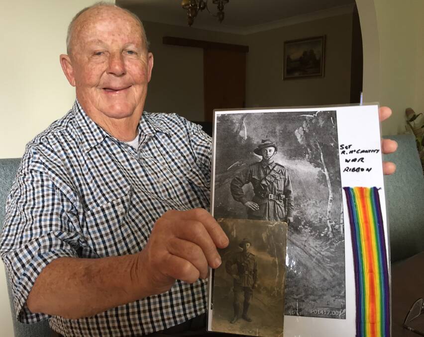 HISTORY: Trevor McGuire proudly shows off a photo of his great uncle, Sergeant Rupert Clyde McCarthy (number 875) who won a prestigious horse race in the Middle East during World War I.
