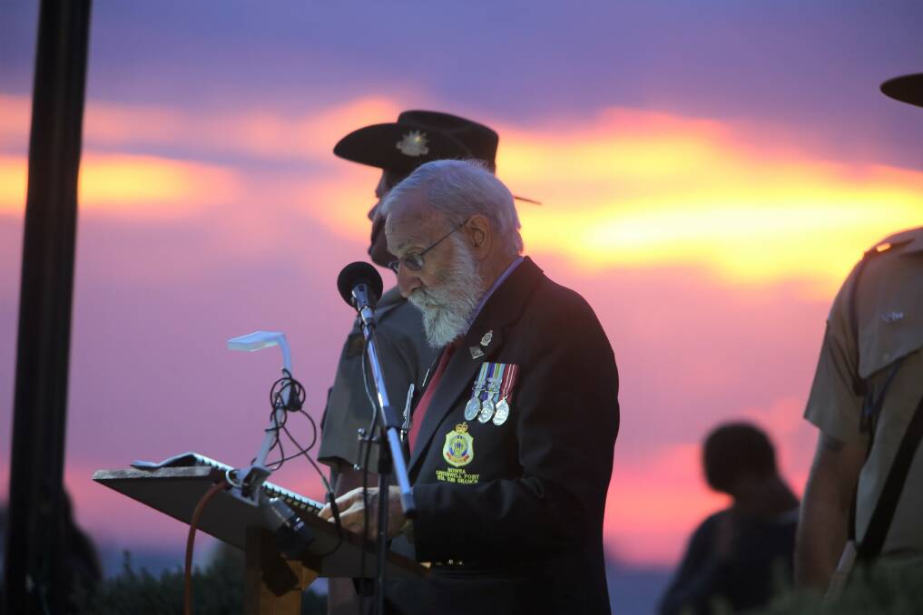LEST WE FORGET: Nowra RSL Sub-Branch president Fred Dawson addresses the Greenwell Point dawn service.