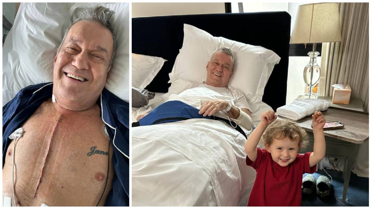 Jimmy Barnes (left) earlier in the week, and (right) with Teddy 25 days post-operation. Pictures from Facebook.
