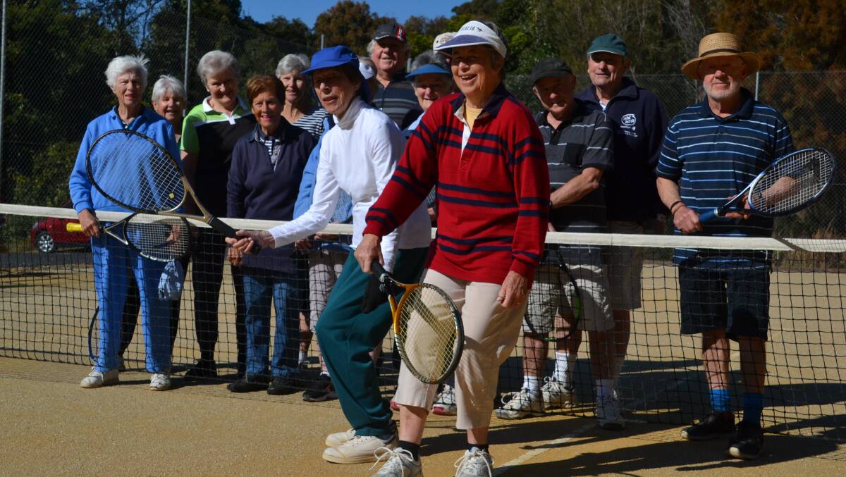 Malua Bay Tennis Club secretary Judy Thomson (blue hat) and her companions have grey grit to spare.