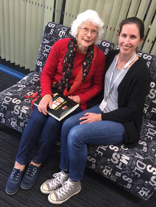 STUDY PARTNERS: 81-year-old undergraduate Joan Dolstra with her friend and study partner Katrina Manning at Wollongong University's Batemans Bay campus. 