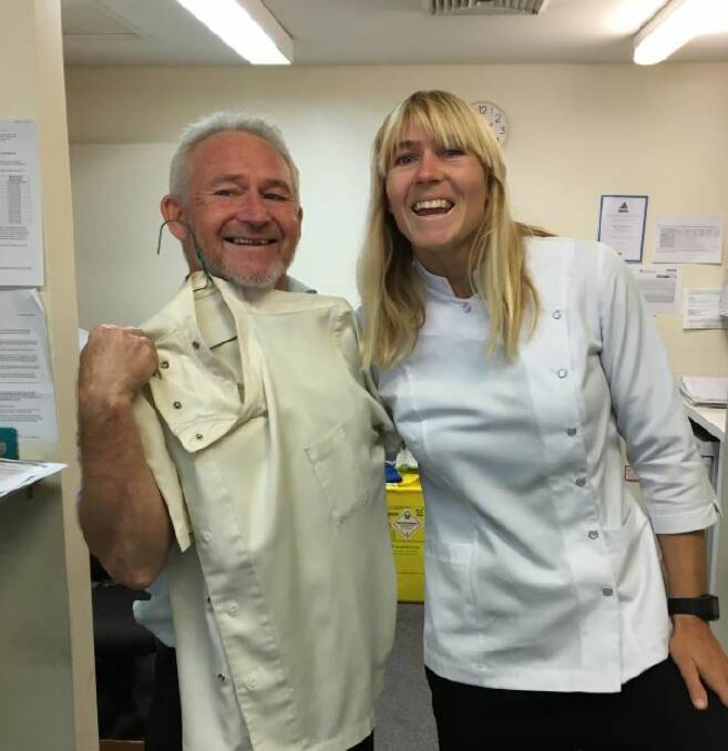 Family steps: Freya Prumm at work at Prumm's Family Chemist with proud dad Dean. Picture: Instagram. 