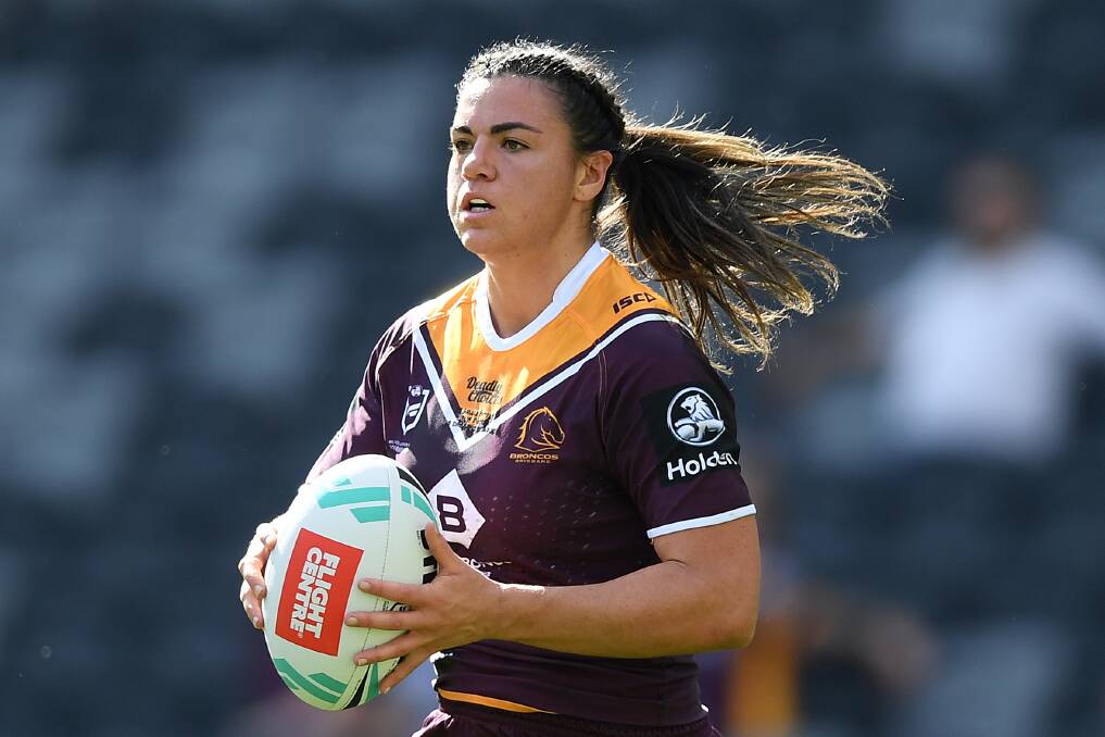 Prop forward: Millie Boyle runs the ball for the Brisbane Broncos in the NRLW with her club booking a grand final ticket after a 20-0 win over the Roosters. Picture: Joel Carrett