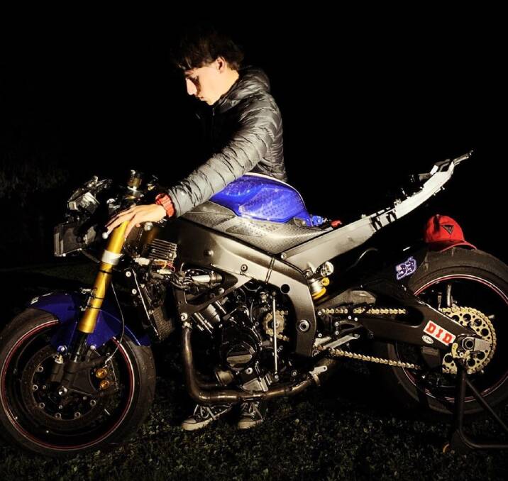 Reid Battye is reunited with his bike during the COVID-19 lockdown following a round one crash in March. 