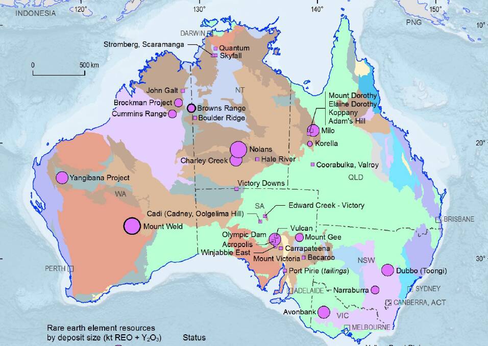 There are rare earth deposits across Australia with hot spots in North West Qld, SA, NT and eastern WA.