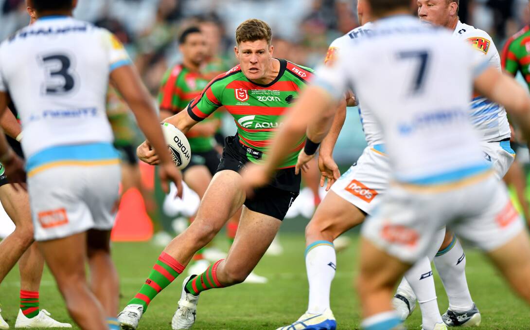 Charge: Rhys Kennedy makes his NRL debut for South Sydney against the Gold Coast on Sunday at ANZ Stadium. Picture: Gregg Porteous/NRL Imagery