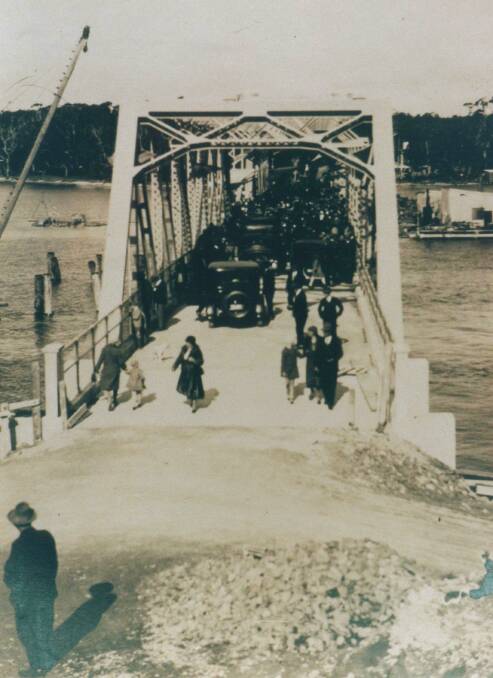 Narooma Bridge's opening on June 20,1931 was a huge day for Narooma attracting 1,800 people. Photo courtesy Myra Wright, Narooma Historical Society.
