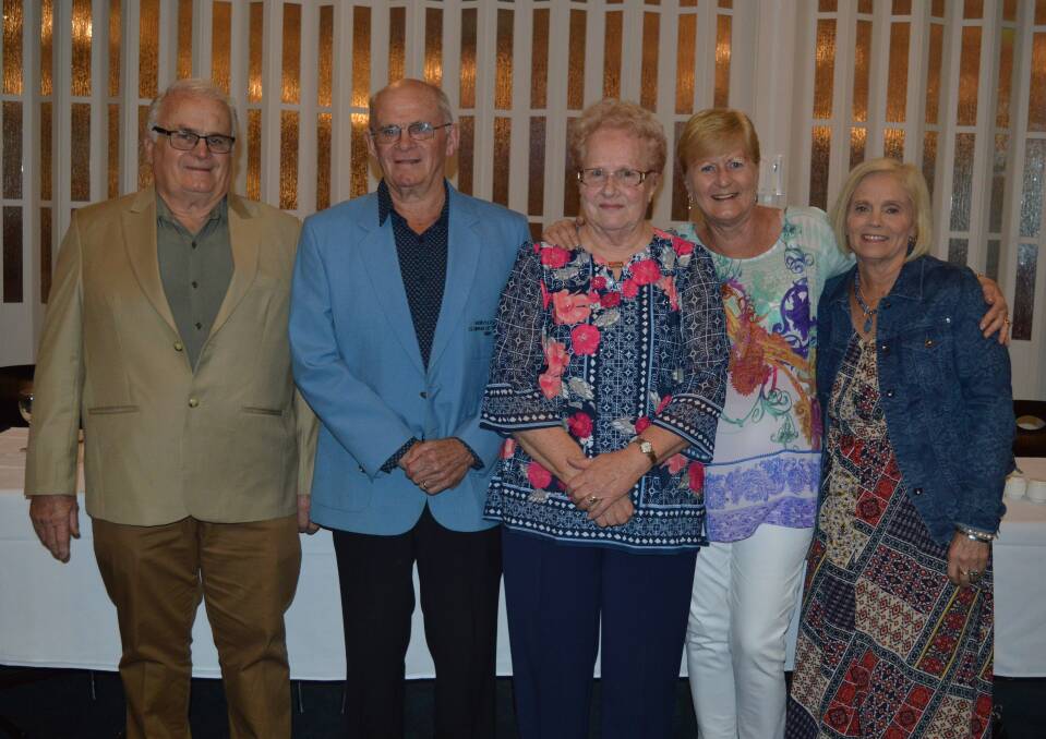 GOLDEN ANNIVERSARY: The original Miles wedding party Corby Miles best man, Ronald Miles groom, Jeannette Miles nee Holzhauser bride, Pamela Coyle of Cronulla and Beryl Miles of Burleigh Heads bridesmaids.