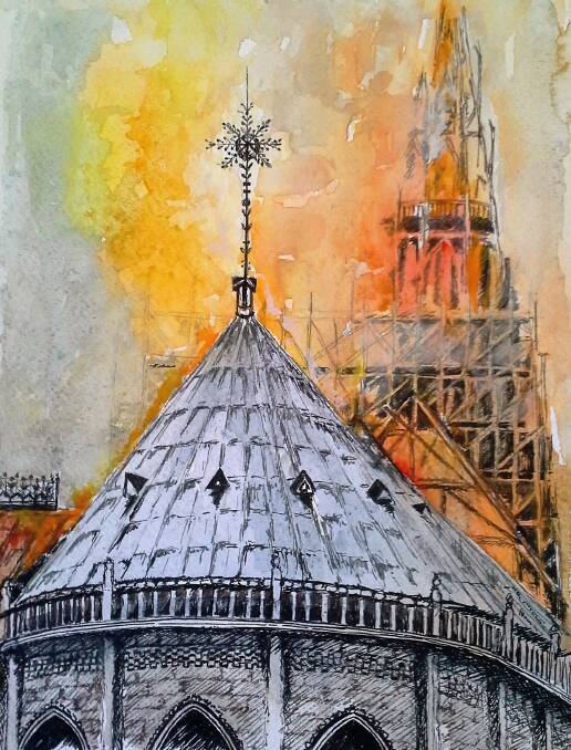 'Notre dame' a ink and watercolour wash by artist Felicity Townend is one of the painting on display at the Keep Calm and Carry On exhibition.