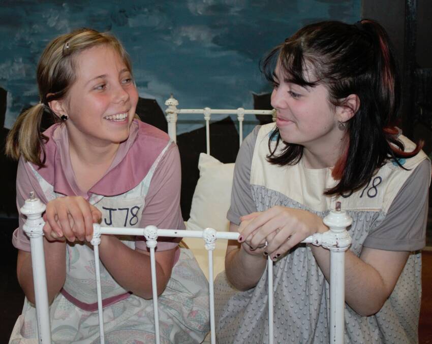 Bay Theatre Players Milly Shanahan and Scarlett Lane rehearsing Children of The Black Skirt.