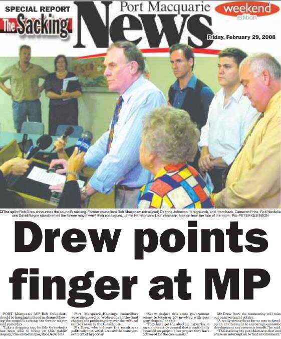 Moment in time: The front page of the Port Macquarie News after the council was dismissed.