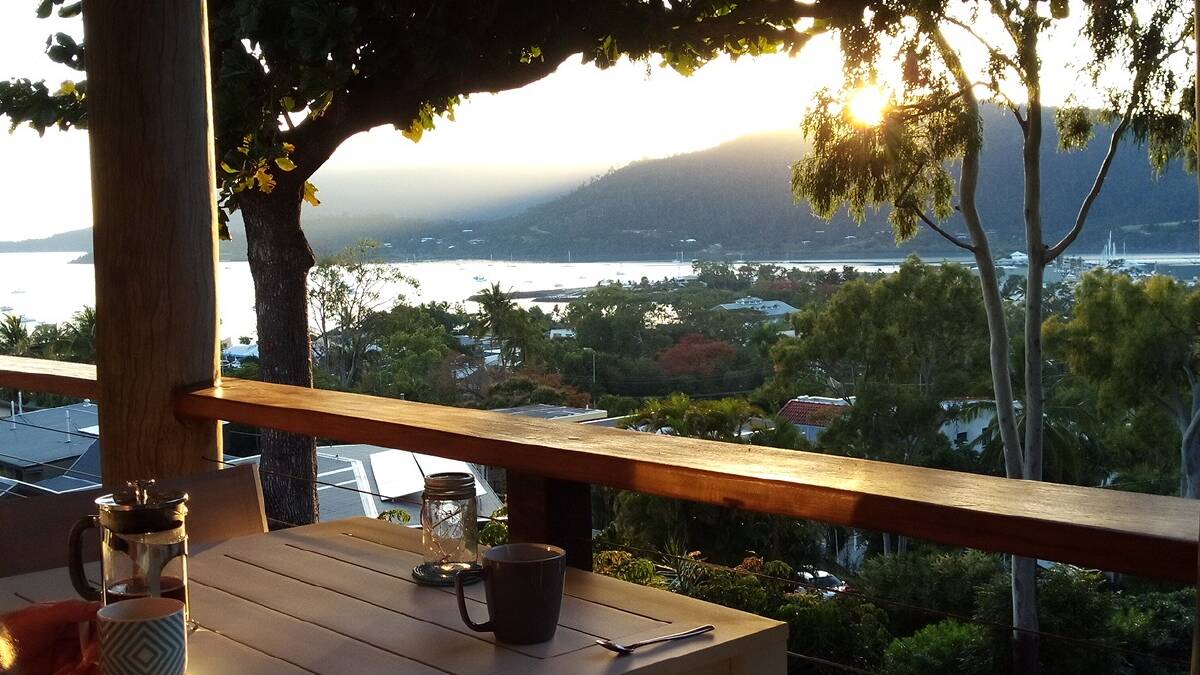 Views: Morning coffee on the deck at Airlie Guest House. Photo: Jen Walker