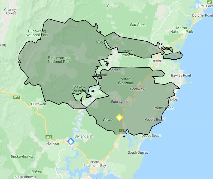 The fire has burnt out more than 47,000 hectares on the South Coast. Picture: NSW Rural Fire Service