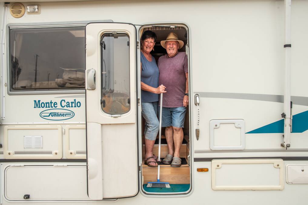 Sue and Chris Williams have been sleeping in their campervan at the Batemans Bay evacuation centre. Picture: Karleen Minney