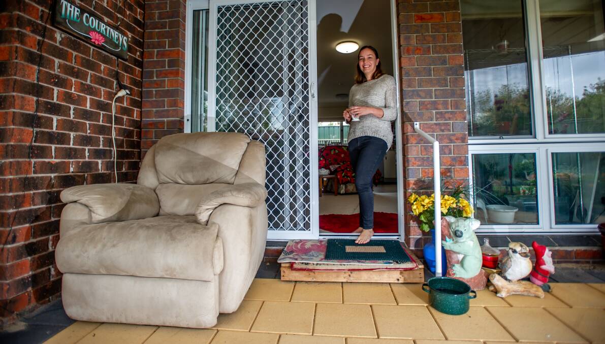Sarah Kiermaier is a nurse who caught the last international flight from London to Canberra. She is currently in quarantine in her grandmother's granny flat in her parents' Richardson home for another week. Picture: Karleen Minney