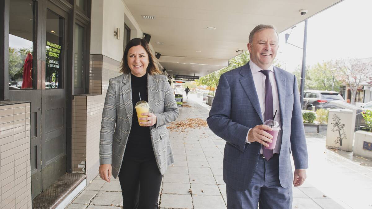 Labor Leader Anthony Albanese and Bega Valley mayor Kristy McBain, who has been preselected as the party's candidate. Picture: Dion Georgopoulos