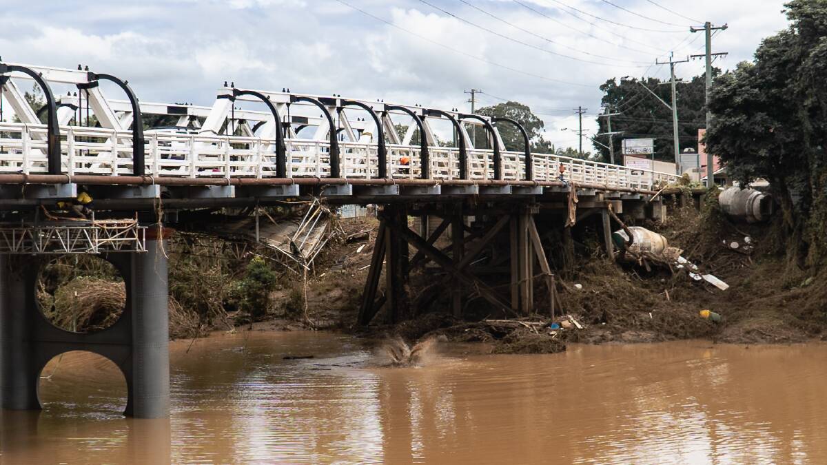 Lismore Bridge suffered extensive damage in the recent floods which ravaged communities in Queensland and NSW. Picture: Cassandra Scott-Finn
