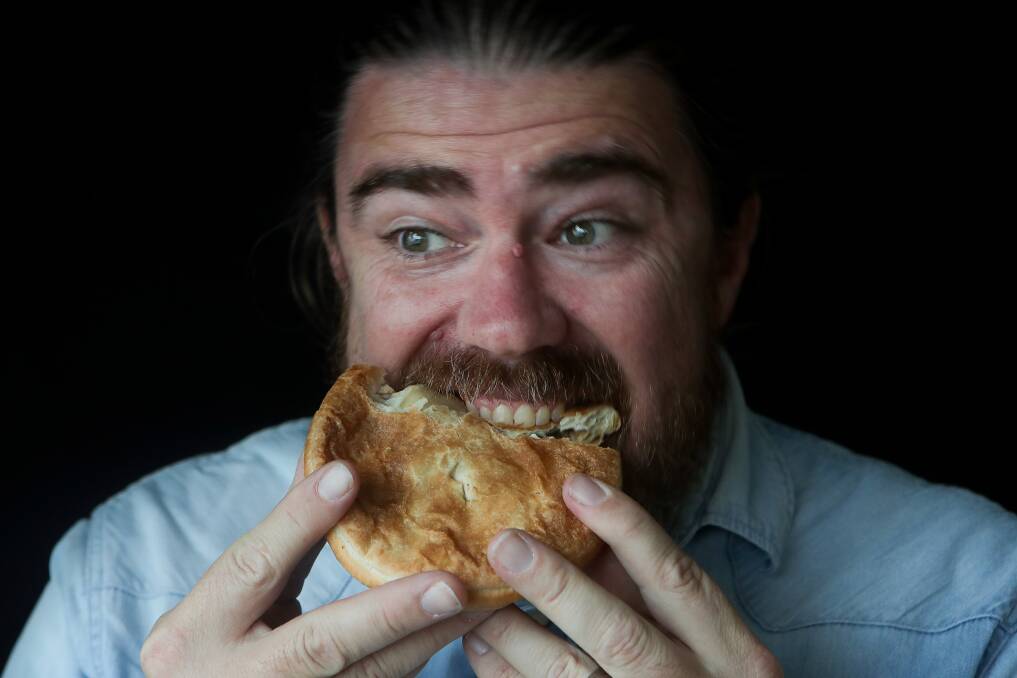 A man's love of devouring a pie can be a messy business. Picture: SYLVIA LIBER.