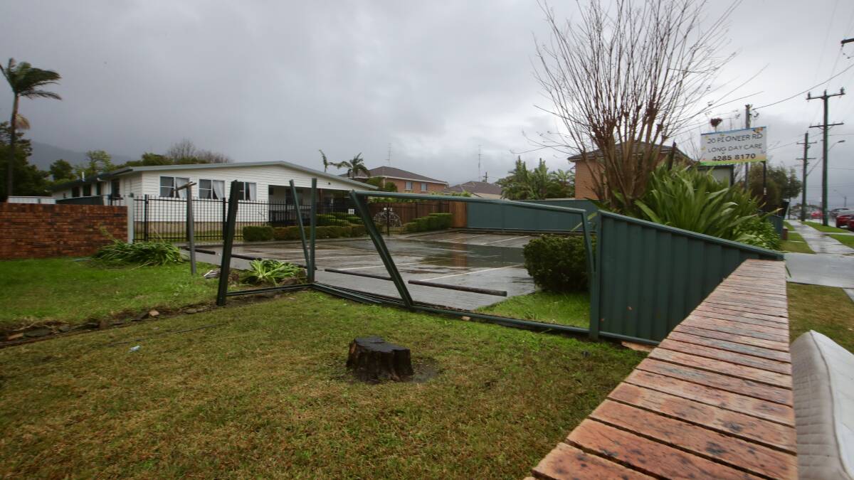 Fence panels were blown out at Pioneer Road Long Day Care Centre in Bellambi. Picture: Sylvia Liber