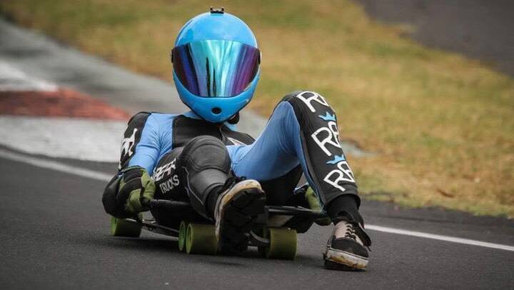 HILL START: Batemans Bay's Jayden Hodge competing in the Newton's Nation Street Luge event at Bathurst on the weekend.