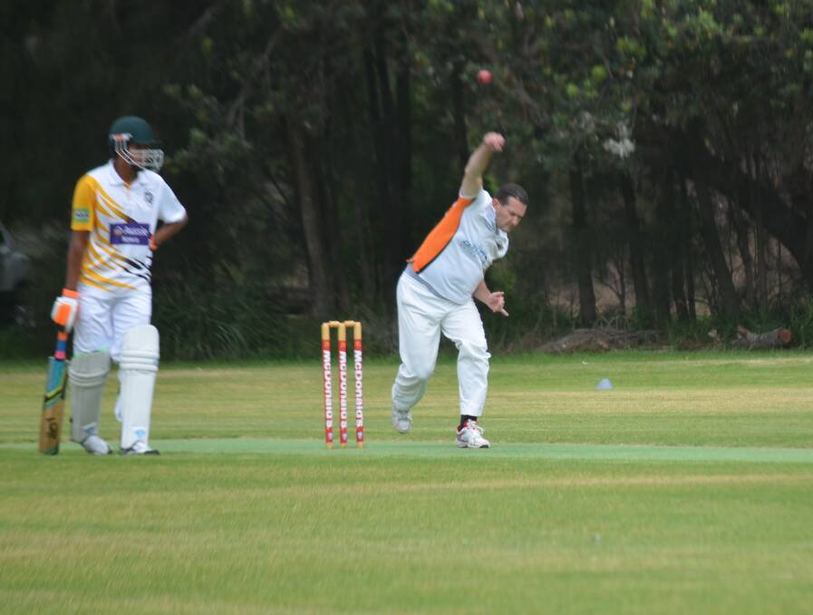 OUT OF THE HAND: Mark Templeman bowls for the Bay at Hanging Rock on Saturday.