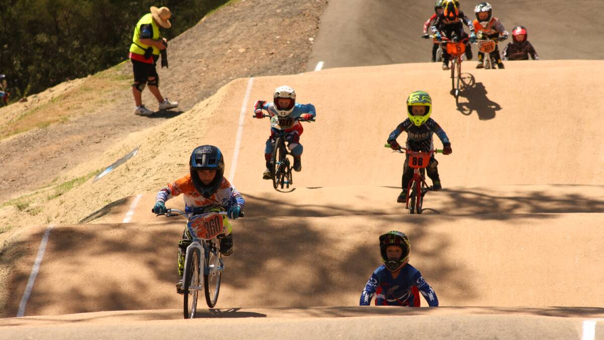 AHEAD OF THE PACK: Lachlan Batistic leads the charge for the Batemans Bay BMX Club on Sunday.