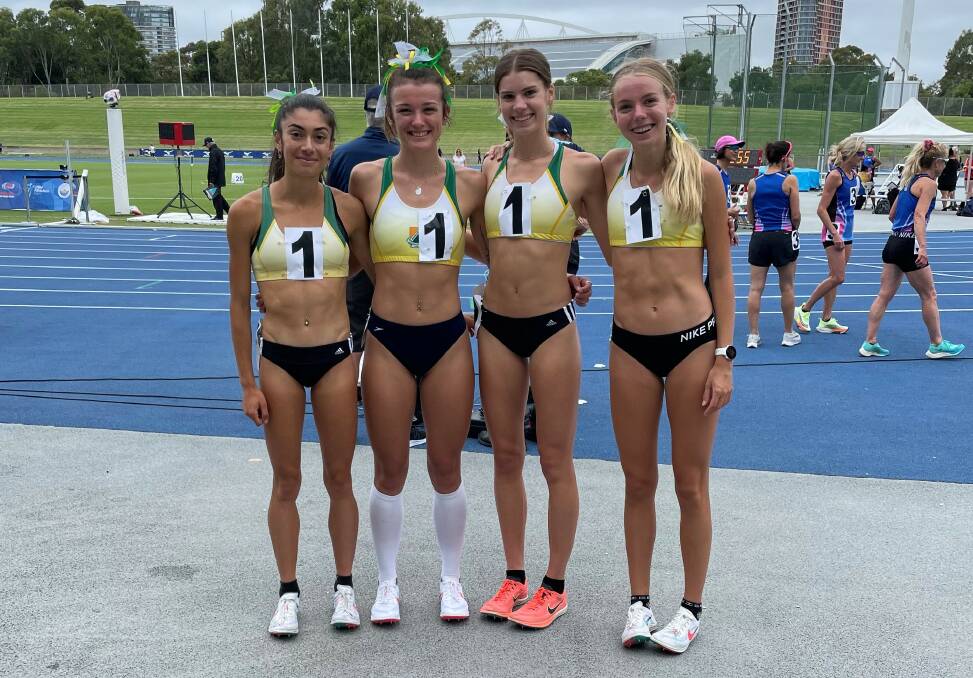 On track: Shayne Hargraves (second from right) with her South Coast teammates during the recent NSW State Relay Championships. Photo: Supplied. 