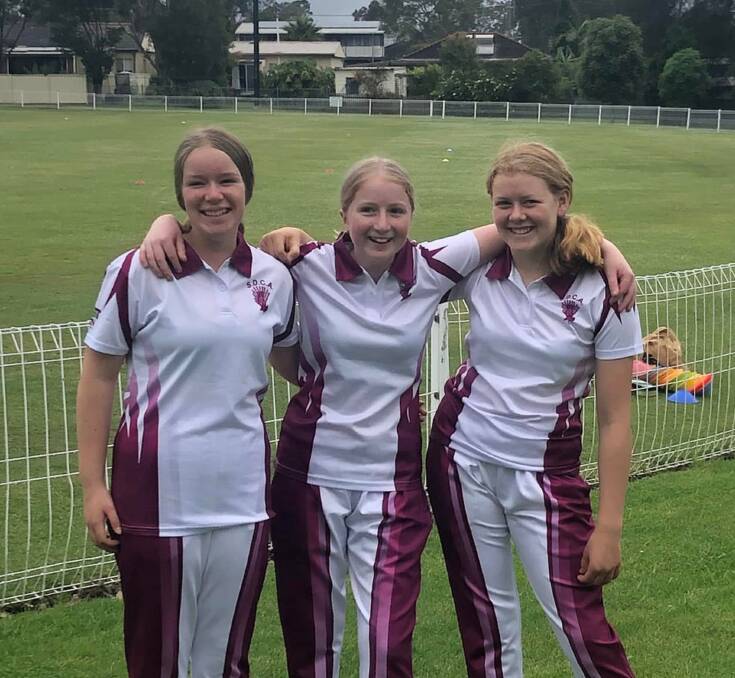 On form: Batemans Bay's Georgia Lovegrove, Neve Smart, and Maddie Malcolm all recently performed well for the SDCA team in the Inter Association Girls' competition last month. Photo: Batemans Bay Cricket Club. 