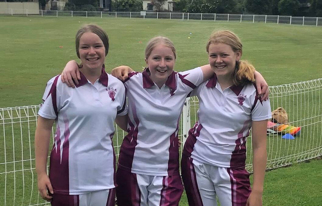 Local trio: The three Batemans Bay Cricket Club girls stood out for the SDCA Under 15s Girls team over the weekend with both wickets and runs. Photo: Batemans Bay Cricket Club. 