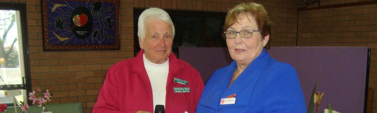 Hospital donation: Garden Club president Magda Smyth presented Batemans Bay Hospital Auxiliary president Ann McClintock with a cheque for $500 at the latest garden club meeting.