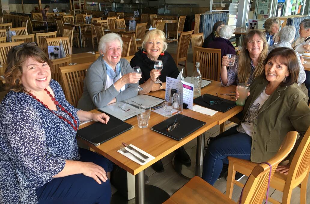 Fashionista: Ladies who lunched at Stingrays this week. The lunch was organised by Dawn Acton who couldn't make it after all her organising! (From left) Jo Elphick, Trish Silling, Dawn Simpson, Ann Mikelat and Lynn McKivett. 