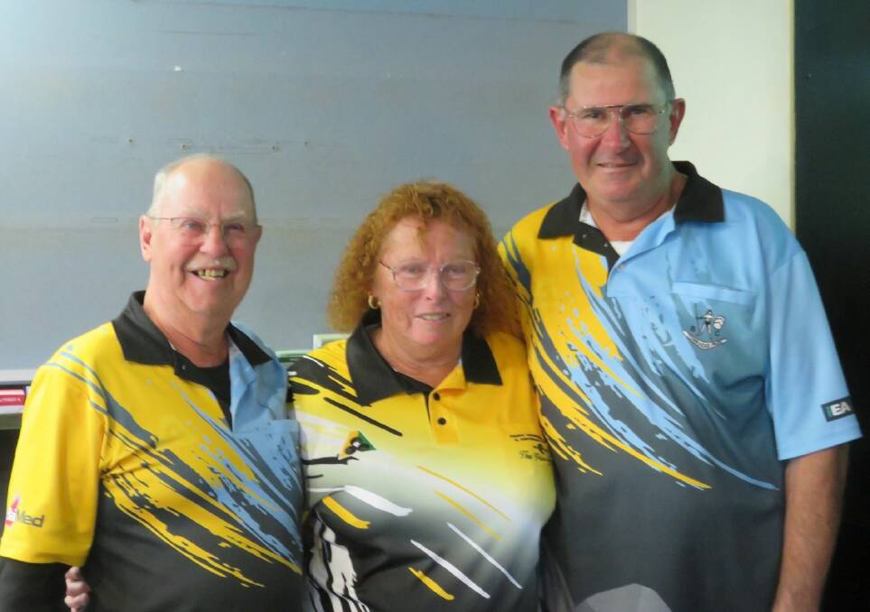 Tuross Head: Lakeside Triples winners Phil Matthews, Thelma Roberts and Dave Roberts from Towradgi.