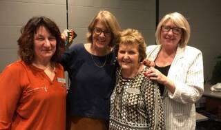 Celebrating birthdays this month (from left) Judy Kurtzer, Vicki O'Farrell, Ruth Field with President Julie Teer.