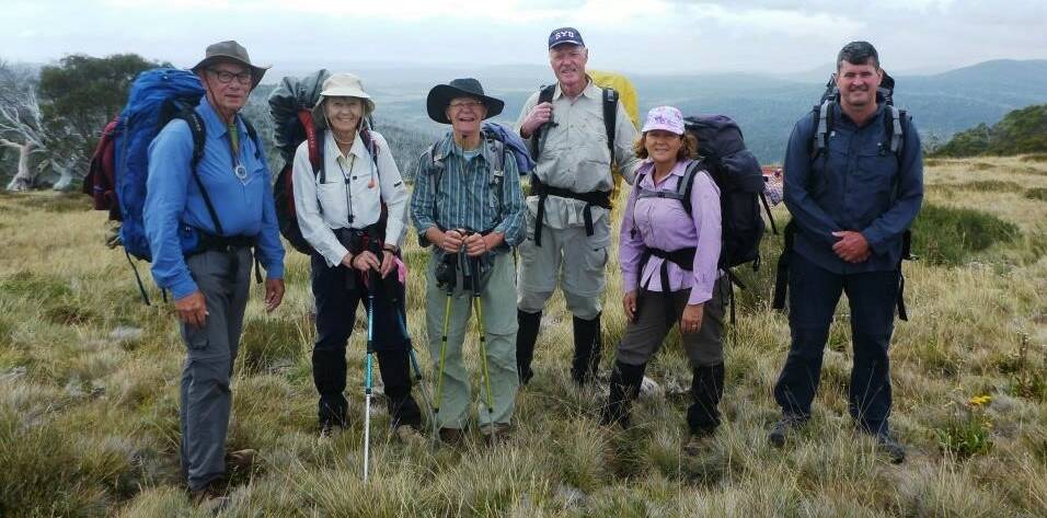 Mountain trek: Ian Barnes, Mary Taylor, Bronwyn Dunn, Simon May and Wendy and Rudy Mattheus enjoying the high life.