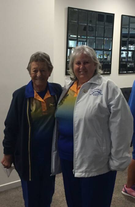 Tomakin Ladies Bowls: Joan Colfax and Donna Bacon after Joan presented Donna with her Triples badge.