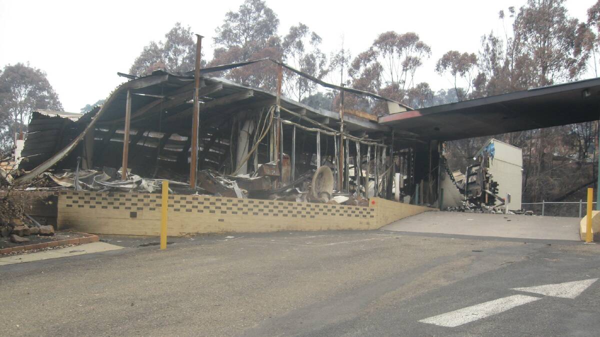 Malua Bay Bowls: What is left of the Malua Bay Bowling Club premises. Luckily the greens were only singed by the fires.