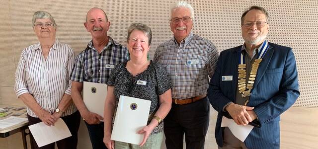 Welcome: (from left) sponsor Val Byrne, new members Rob Henkel and Suzanne Stoddart, with Membership Secretary John Carpenter and Tollgates Probus President David Morton.